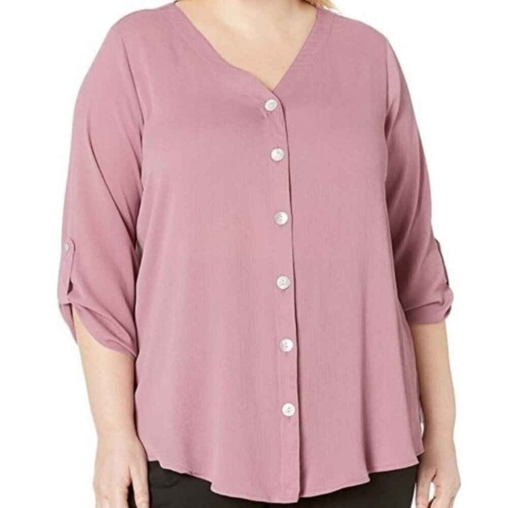 AGB Women's Plus Size Button Down Top